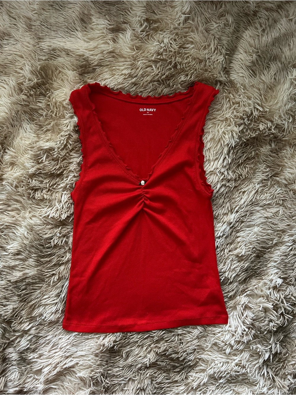 Old Navy Red V-Neck Sleeveless Tank with Ruching